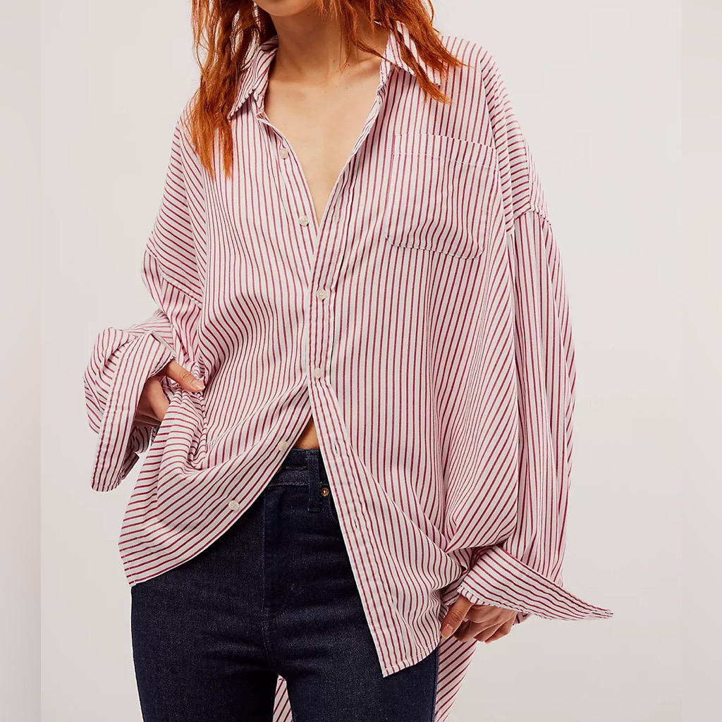 Denimist Striped Oversized Button Front Shirt - Xs